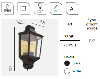 картинка Уличные настенные светильники Бра NORLYS IP65 Glasgow 730WH