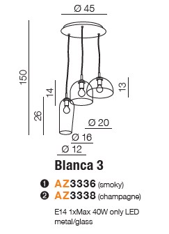 картинка Современные подвесные светильники Подвесной светильник AZZARDO Blanca 3 AZ3336