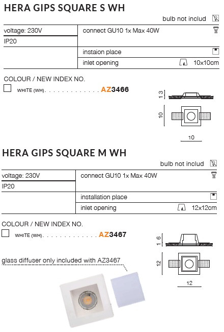 картинка Врезные Врезной светильник AZZARDO Hera gips square AZ3466