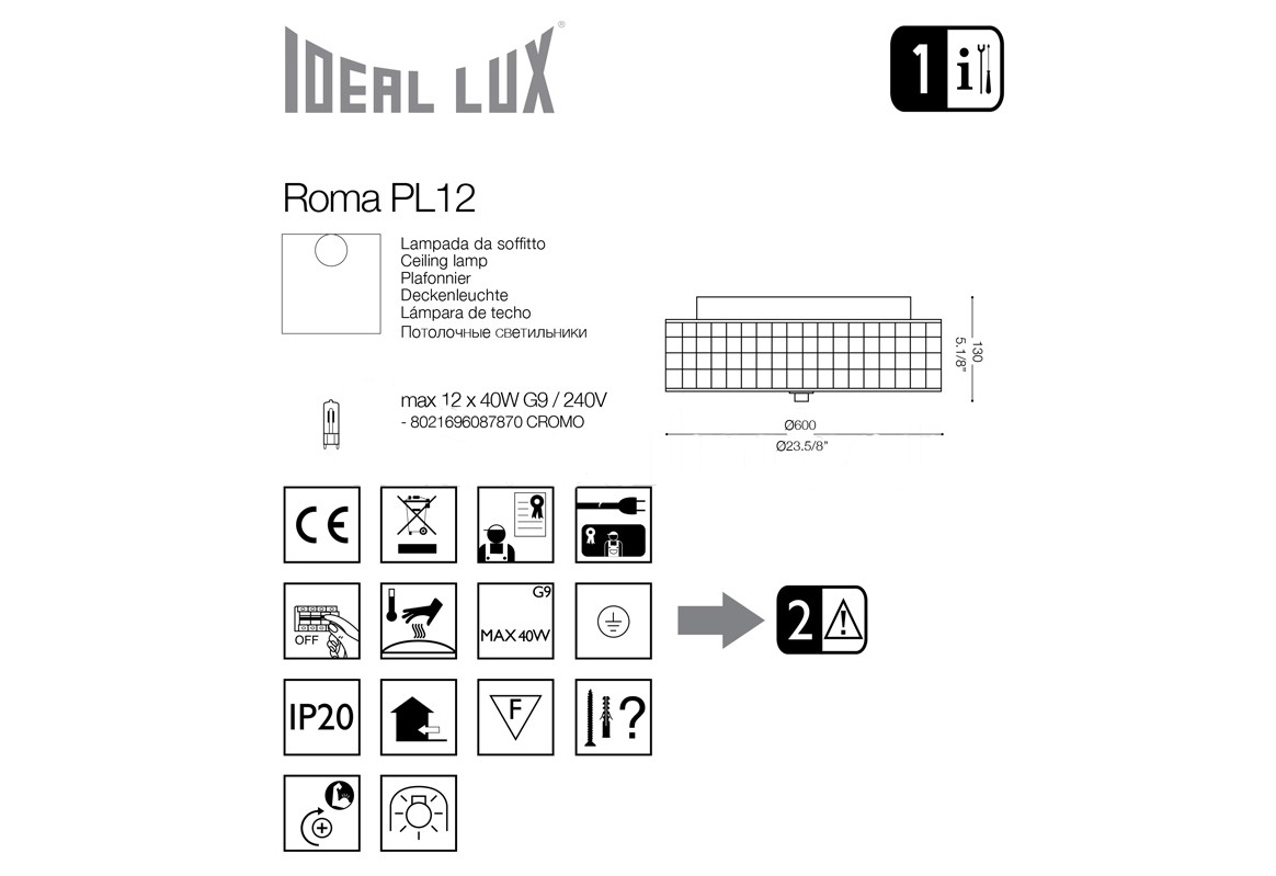 картинка Современные Светильник потолочный Ideal Lux Roma 087870 PL12