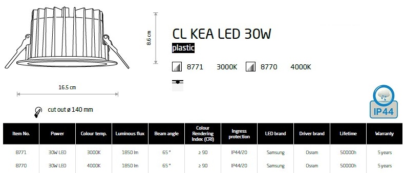 картинка Для ванной Врезной светильник Nowodvorski CL Kia Led IP44 8770