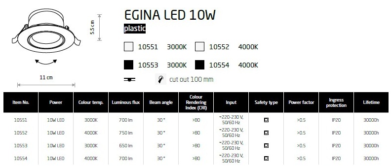 картинка Врезные Врезной светильник Nowodvorski Egina Led 10w 10554