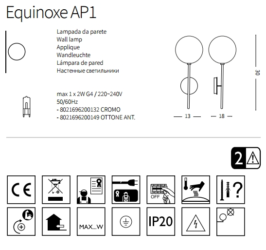 картинка Современные бра Бра Ideal Lux Equinoxe 200149 AP1 Ottone Attico