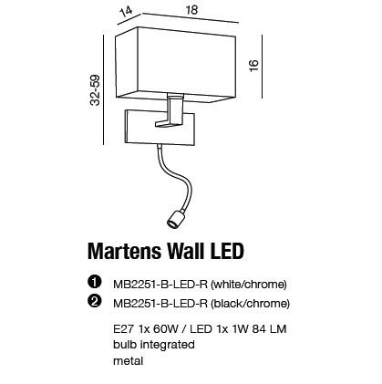 картинка Бра с абажуром Бра Azzardo Martens Wall LED MB2251-B-LED-R WH AZ1526