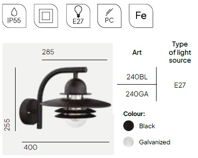 картинка Уличные настенные светильники Бра NORLYS IP65 Oslo 240B