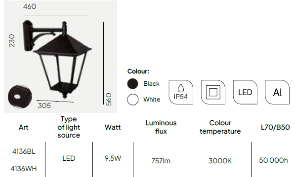 картинка Уличные настенные светильники Бра NORLYS IP54 London 4136WH