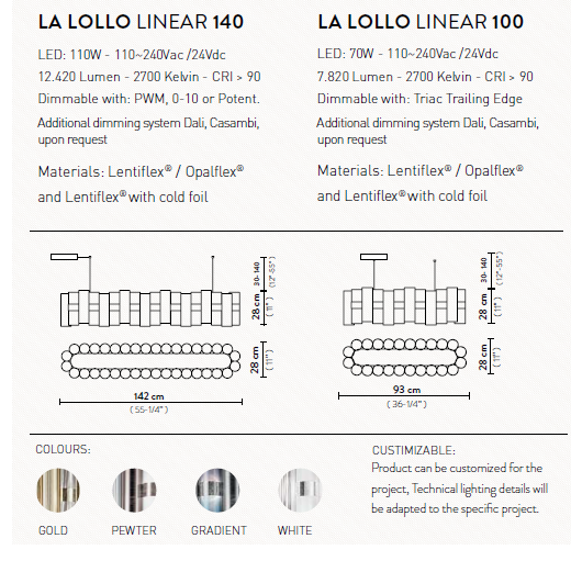 картинка Линейные подвесные светильники Подвесной линейный светильник SLAMP La lollo linear 140 LALS3XLGLD01T00NMTEU