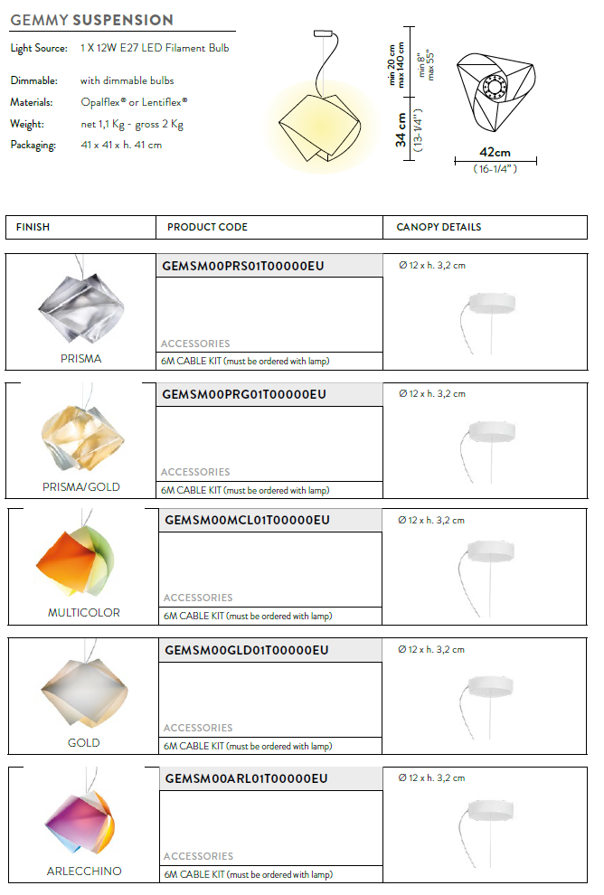 картинка Современные подвесные светильники Подвесной светильник SLAMP Gemmy GEMSM00PRG01T00000EU
