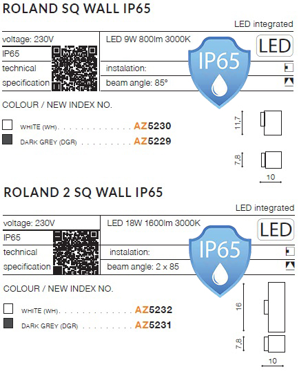 картинка Уличные настенные светильники Бра AZZARDO Roland IP65 2SQ AZ5232