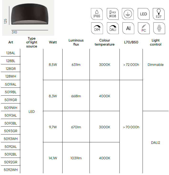 картинка Уличные настенные светильники Бра NORLYS IP65 Vasa DALI 5093AL