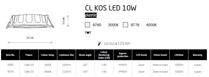 картинка Врезные Врезной светильник Nowodvorski CL Kos Led 10W 8778