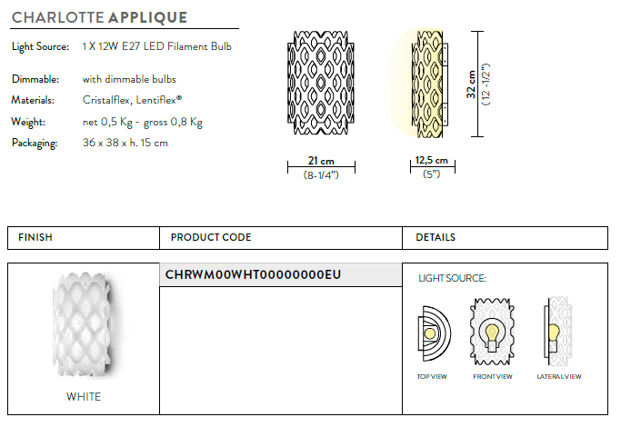 картинка Современные бра Бра SLAMP Charlotte CHRWM00WHT00000000EU