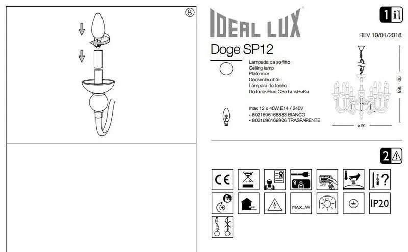 картинка Классические люстры Люстра Ideal Lux Doge 168906 SP12 Trasparente