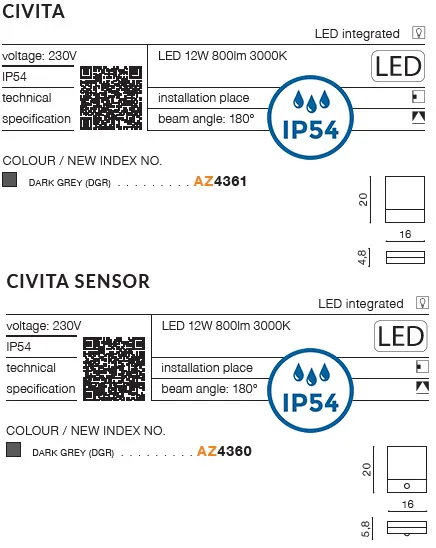 картинка Уличные светильники с датчиком движения (sensor) Бра AZZARDO Civita IP54 датчик движения AZ4360