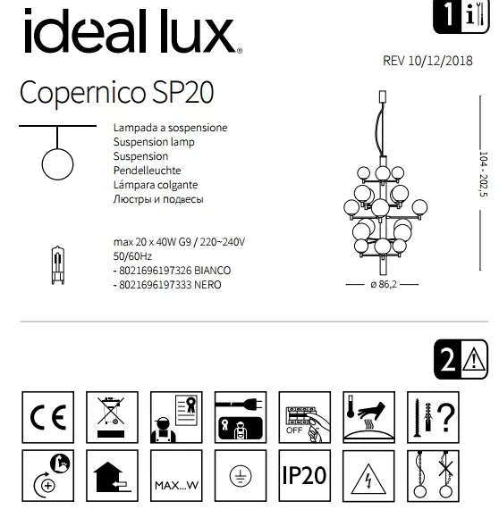 картинка Современные люстры Люстра Ideal Lux Copernico 197333 SP20 Nero