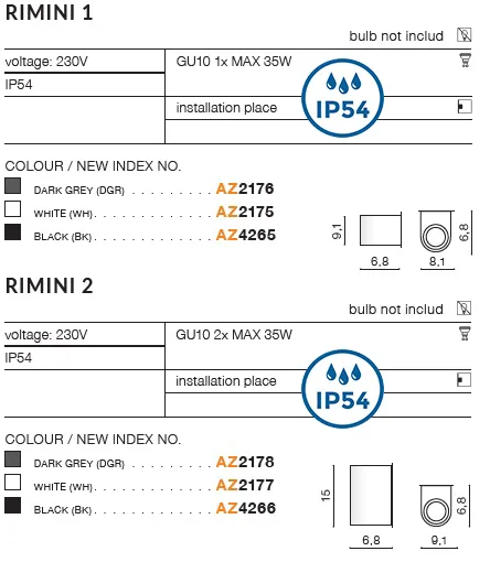 картинка Уличные настенные светильники Бра AZZARDO Rimini IP54 AZ4265