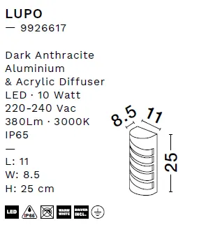 картинка Уличные настенные светильники Бра NOVA LUCE Lupo 9926617