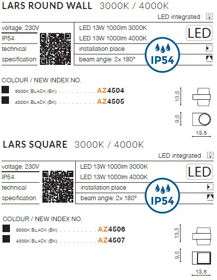 картинка Уличные настенные светильники Бра AZZARDO Lars IP54 AZ4505
