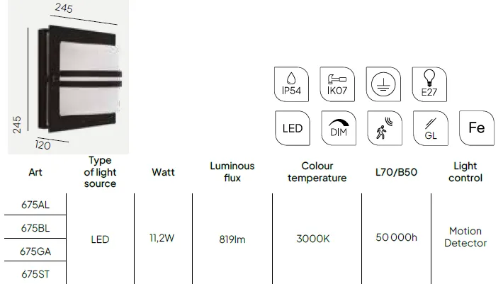 картинка Уличные светильники с датчиком движения (sensor) Бра NORLYS IP54 sensor Bern 675ST