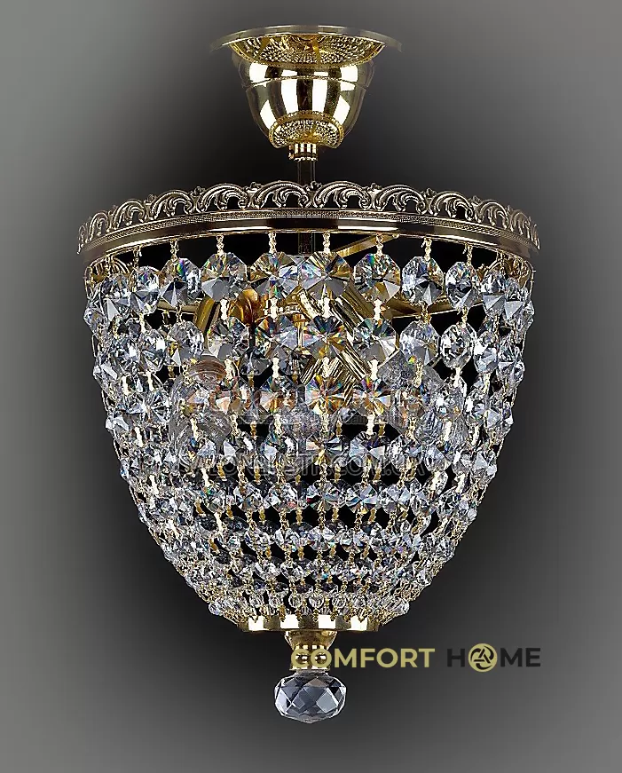 картинка Припотолочные светильники Припотолочная люстра хрустальная ArtGlass SHELLEY I.(POLISHED, BRASS ANTIQUE, WHITE GOLD, MATT BRASS) CE