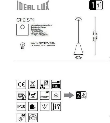 картинка Современные подвесные светильники Подвес Ideal Lux Oil-2 110424 SP1 Cemento 