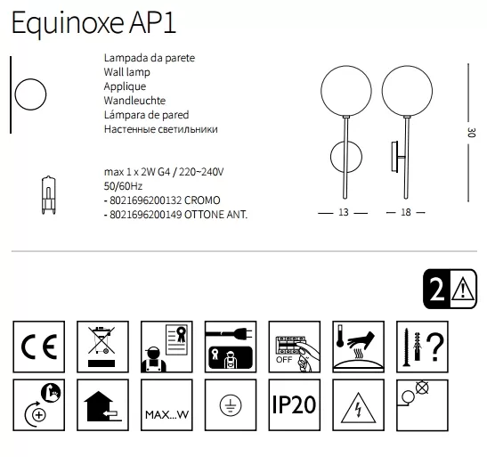 картинка Современные бра Бра Ideal Lux Equinoxe 200149 AP1 Ottone Attico