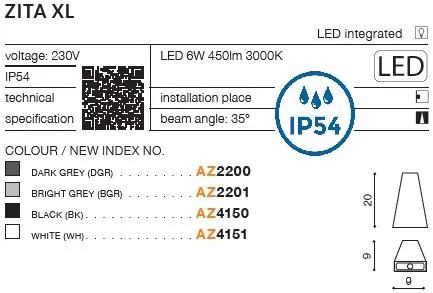 картинка Уличные настенные светильники Бра AZZARDO Zita XL IP54 AZ4150